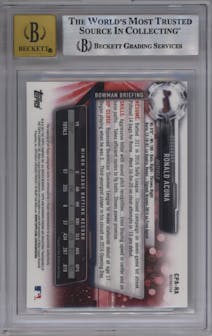 Ronald Acuna from the 2017 Bowman set featuring a Refractor parallel graded by Beckett and given an overall grade of 9.