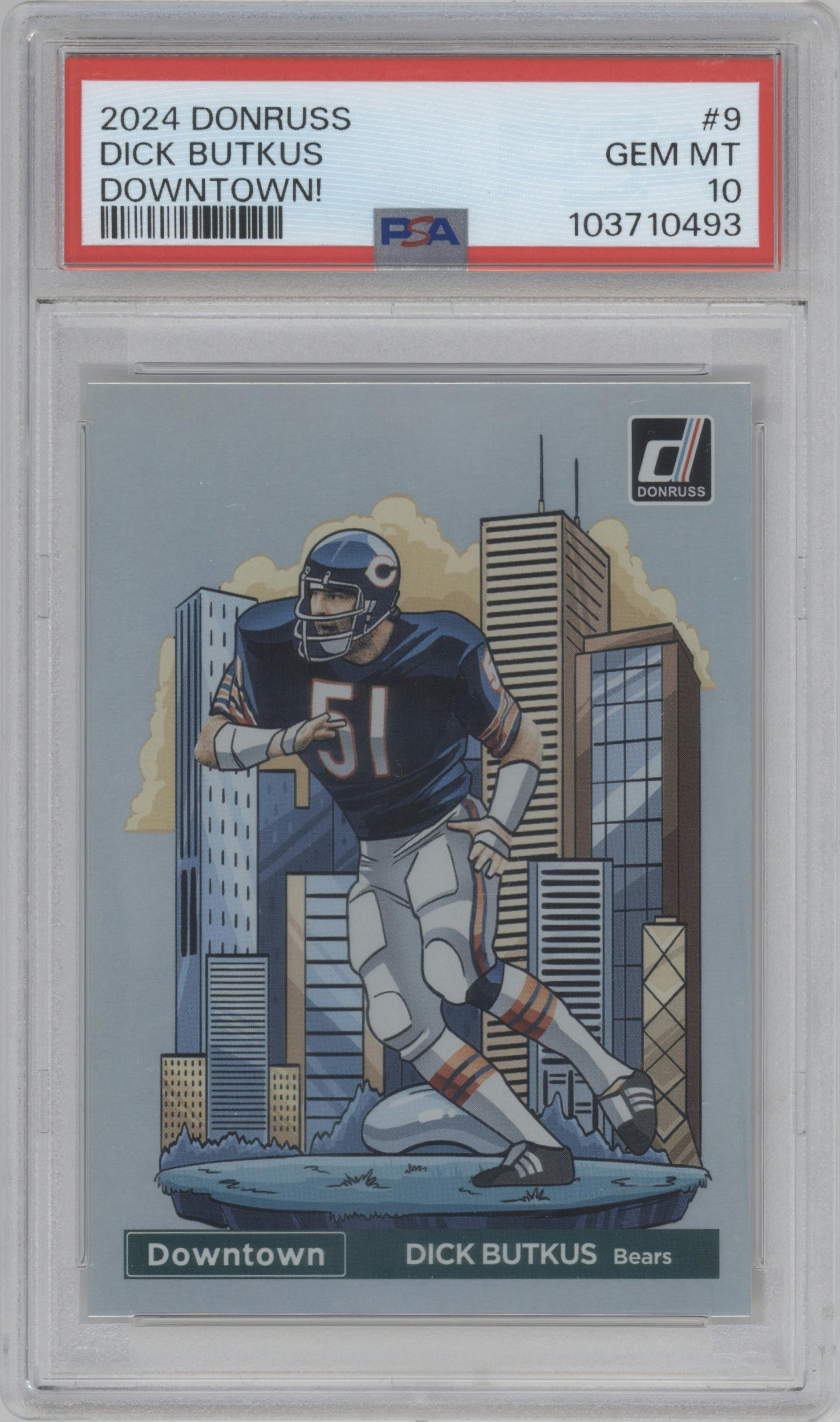 Dick Butkus from the 2024 Donruss set graded by PSA and given an overall grade of 10.