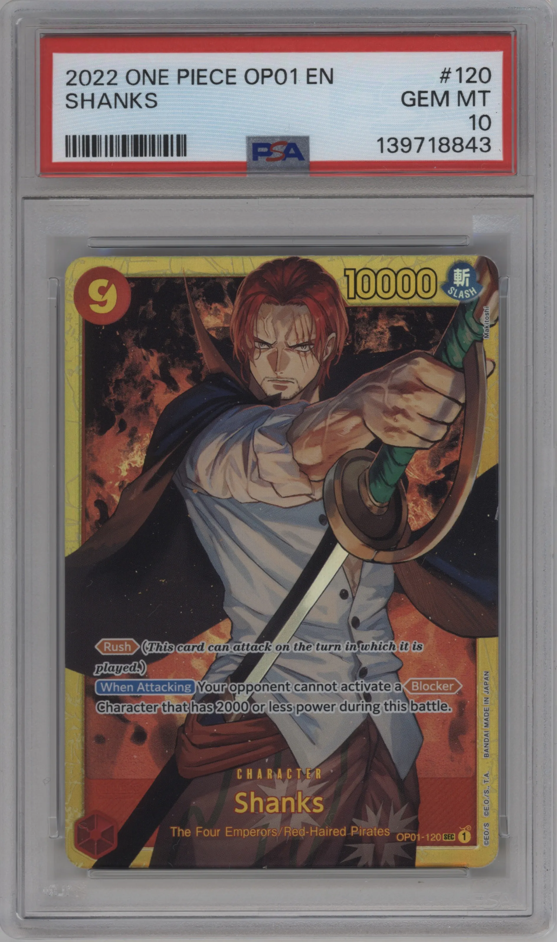 2022 One Piece Romance Dawn Shanks PSA 10