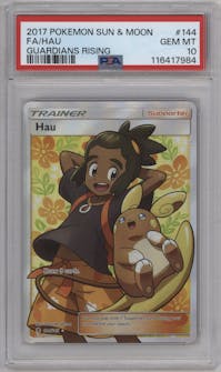 Hau from the 2017 Pokemon S&M set graded by PSA and given an overall grade of 10.