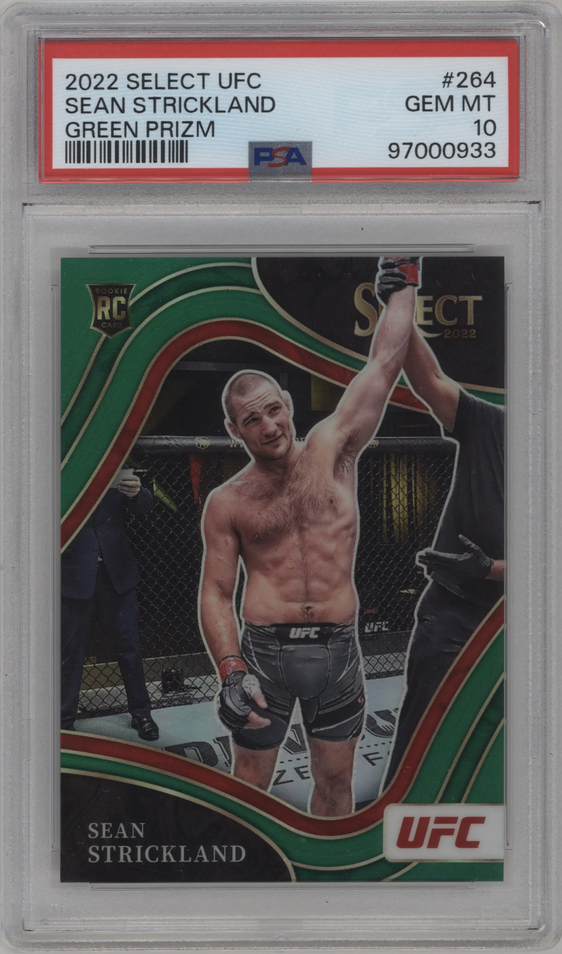 2022 Panini Select UFC Octagonside Sean Strickland Green Prizm #264 PSA 10