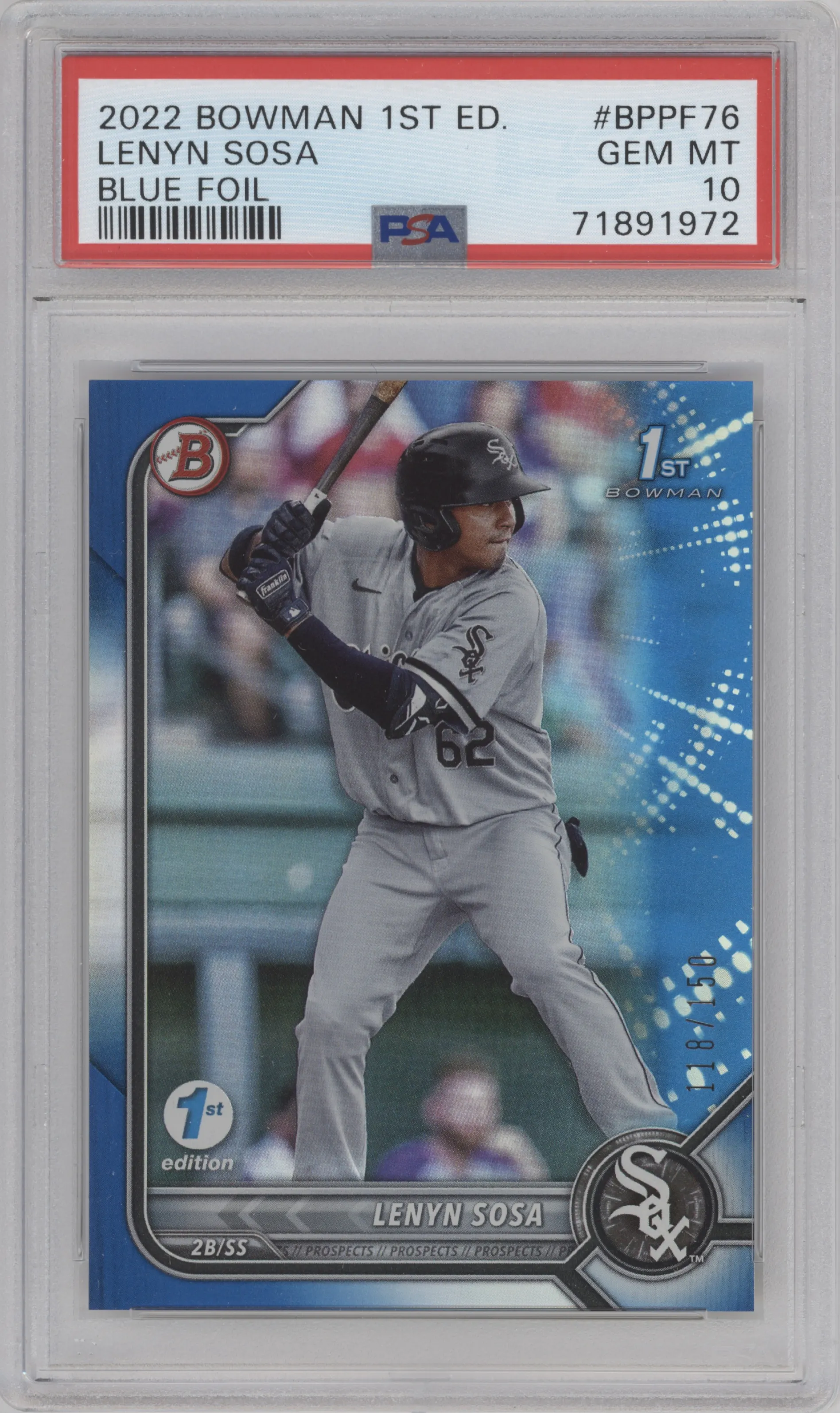 2022 Bowman 1st Edition Prospect Lenyn Sosa Blue Foil PSA 10