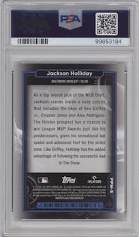 Jackson Holliday from the 2024 Topps Cosmic Chrome set graded by PSA and given an overall grade of 9.