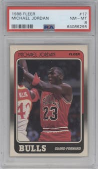 Michael Jordan from the 1988-89 Fleer set graded by PSA and given an overall grade of 8.