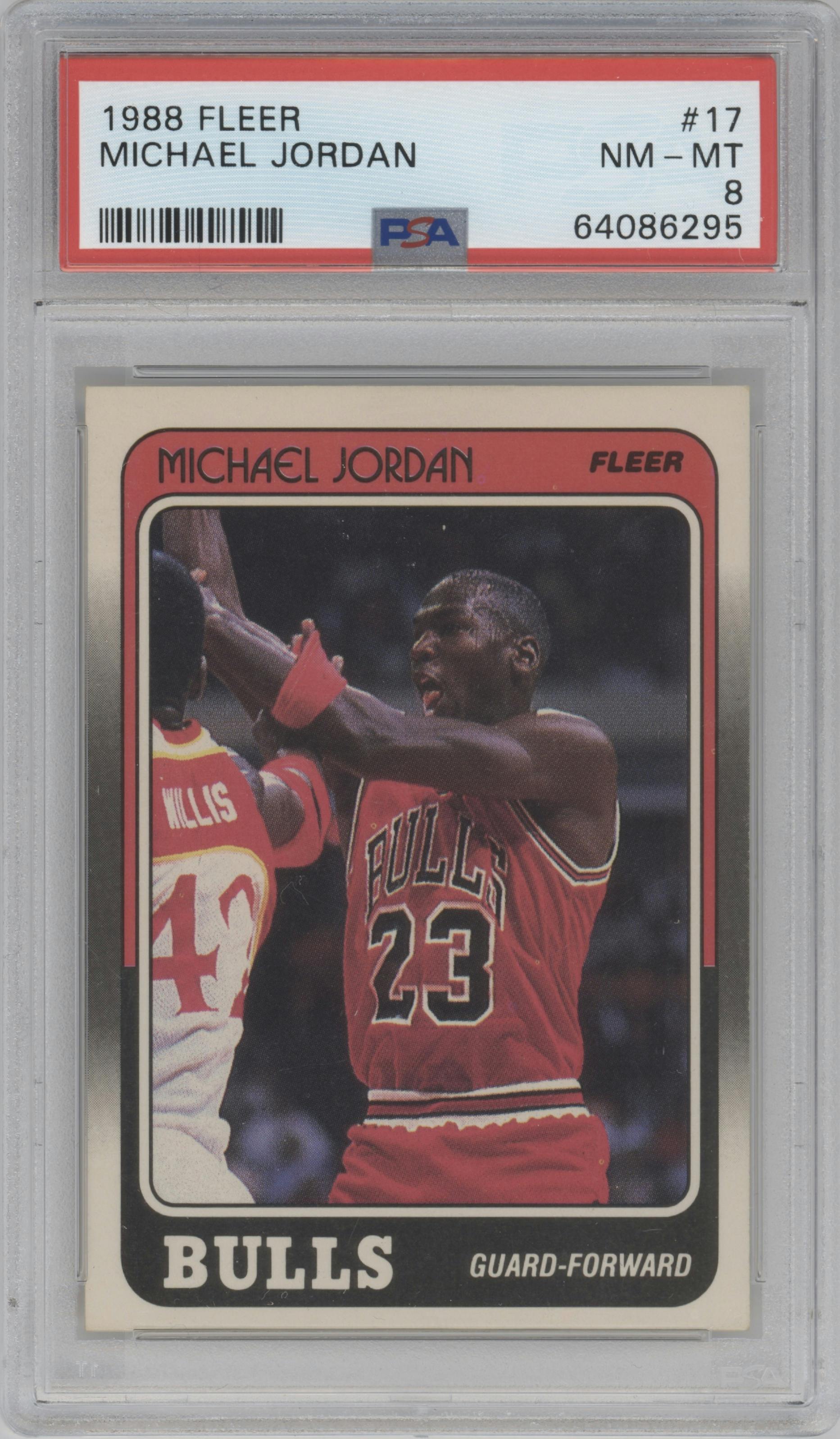 Michael Jordan from the 1988-89 Fleer set graded by PSA and given an overall grade of 8.