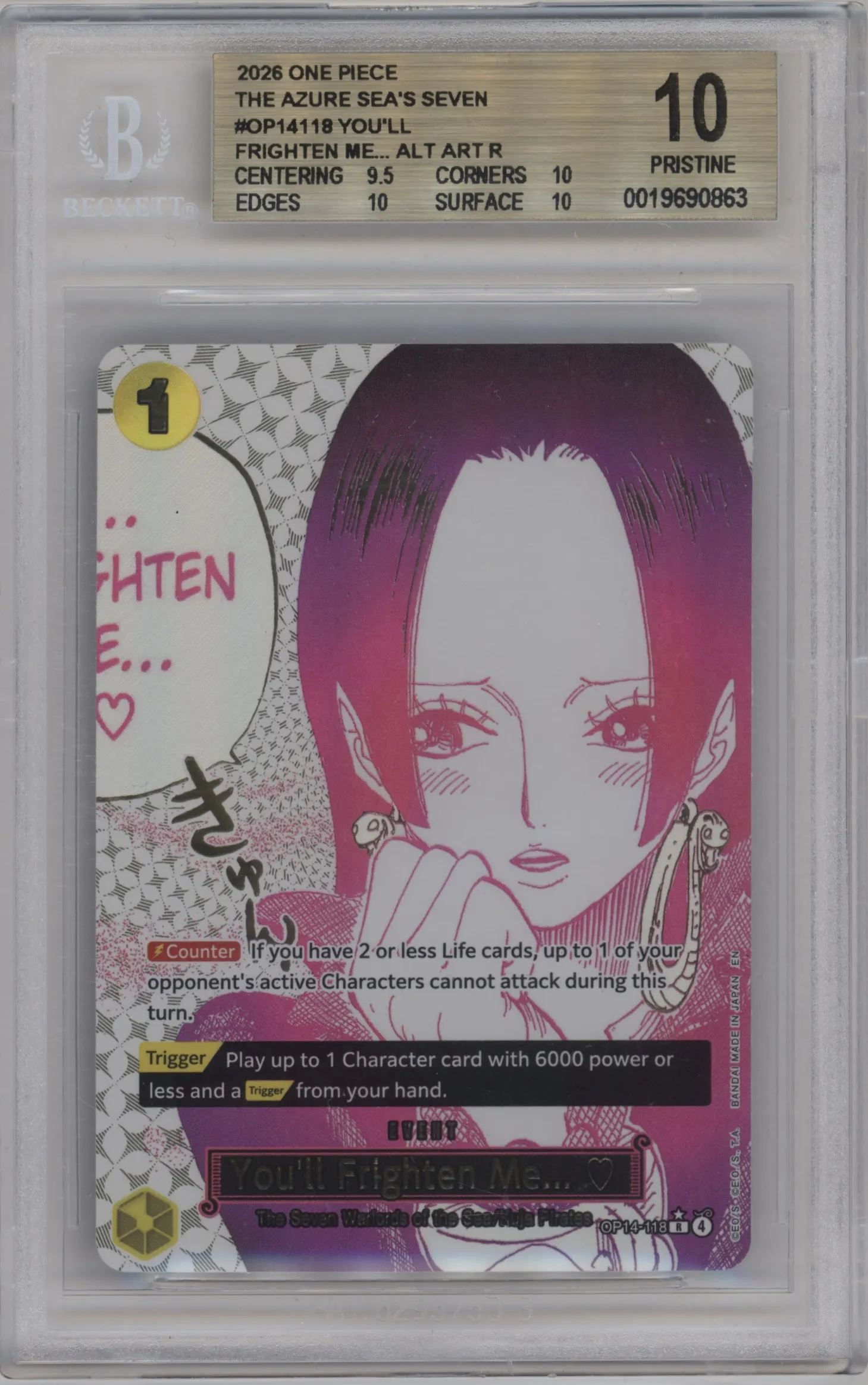 2026 One Piece The Azure Sea's Seven You'll Frighten Me... Alternate Art R #OP14-118 R BGS 10