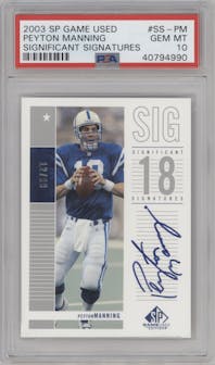 Peyton Manning from the 2003 SP Game Used set graded by PSA and given an overall grade of 10.