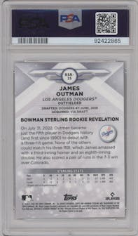 James Outman from the 2023 Bowman Sterling set featuring a Sterling Silver Refractor parallel graded by PSA and given an overall grade of 10.