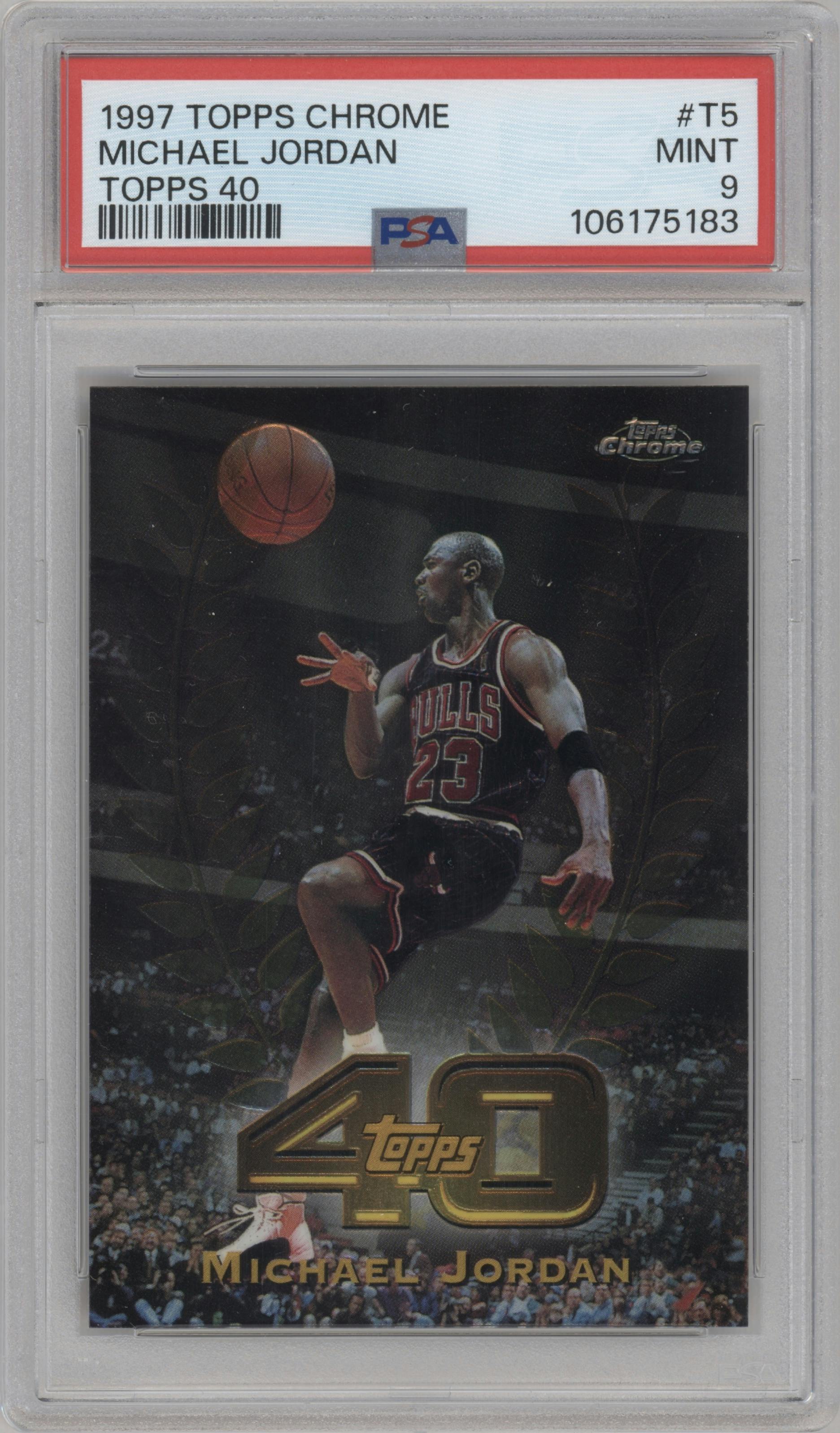 Michael Jordan from the 1997-98 Topps Chrome set graded by PSA and given an overall grade of 9.