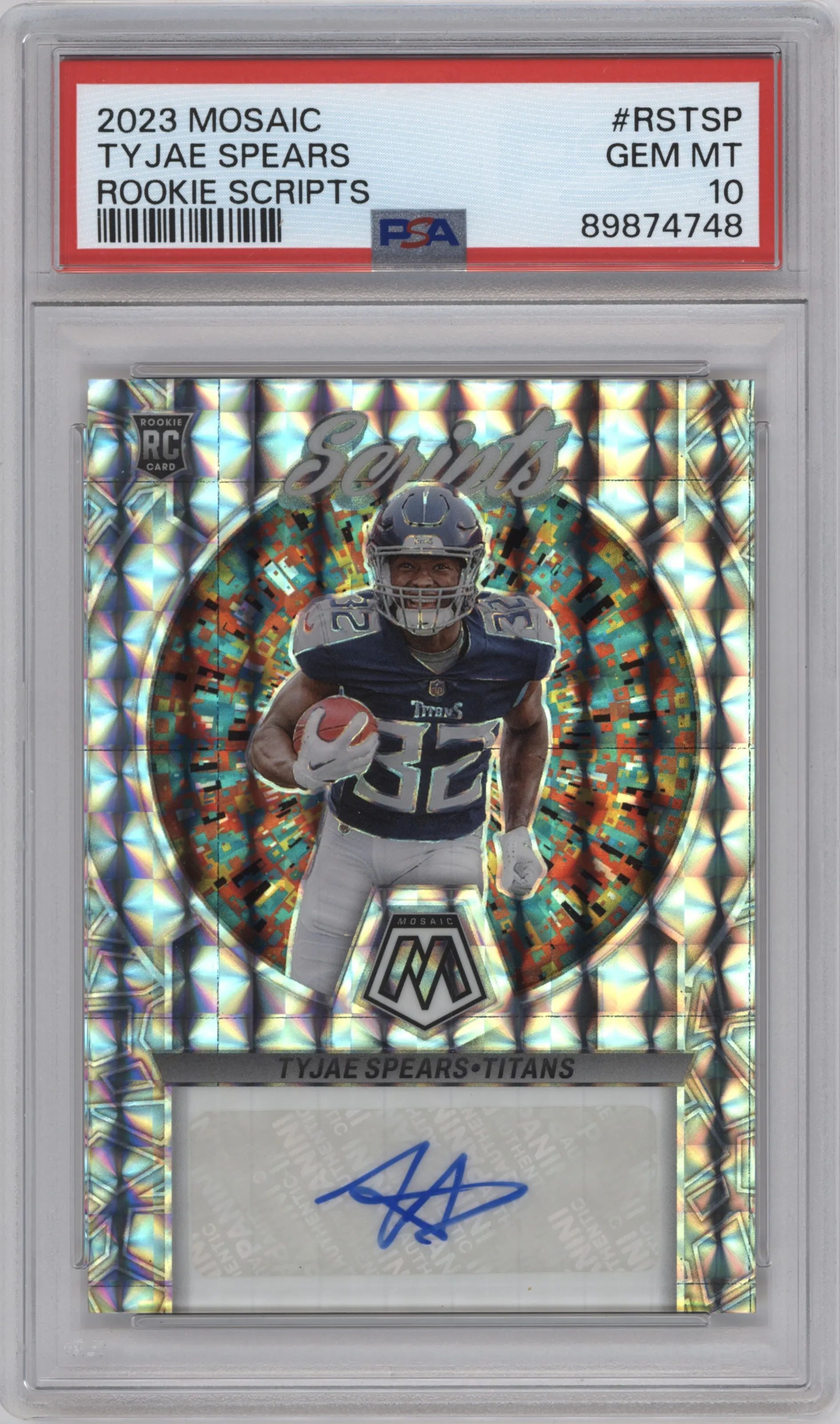 2023 Panini Mosaic Rke.Scripts Tyjae Spears PSA 10