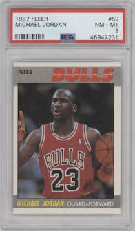 Michael Jordan from the 1987-88 Fleer set graded by PSA and given an overall grade of 8.