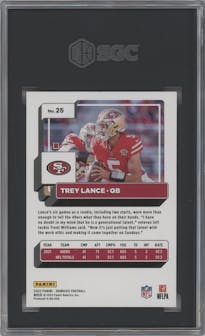 Trey Lance from the 2022 Panini Donruss set featuring a Press Proof Red parallel graded by SGC and given an overall grade of 9.5.