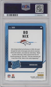 Bo Nix from the 2024 Donruss set graded by PSA and given an overall grade of 10.