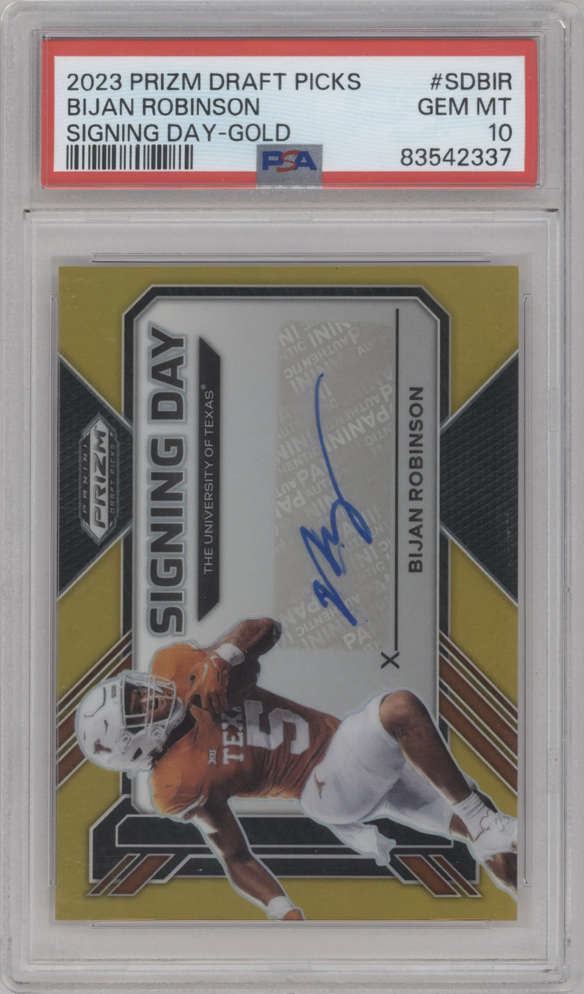 2023 Panini Prizm Draft Picks Signing Day Bijan Robinson Gold #SD-BIR PSA 10