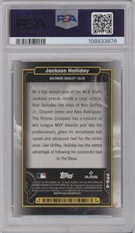Jackson Holliday from the 2024 Topps Cosmic Chrome set graded by PSA and given an overall grade of 9.