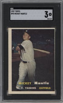 Mickey Mantle from the 1957 Topps set graded by SGC and given an overall grade of 3.