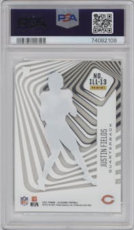 Justin Fields from the 2021 Panini Illusions set graded by PSA and given an overall grade of 9.