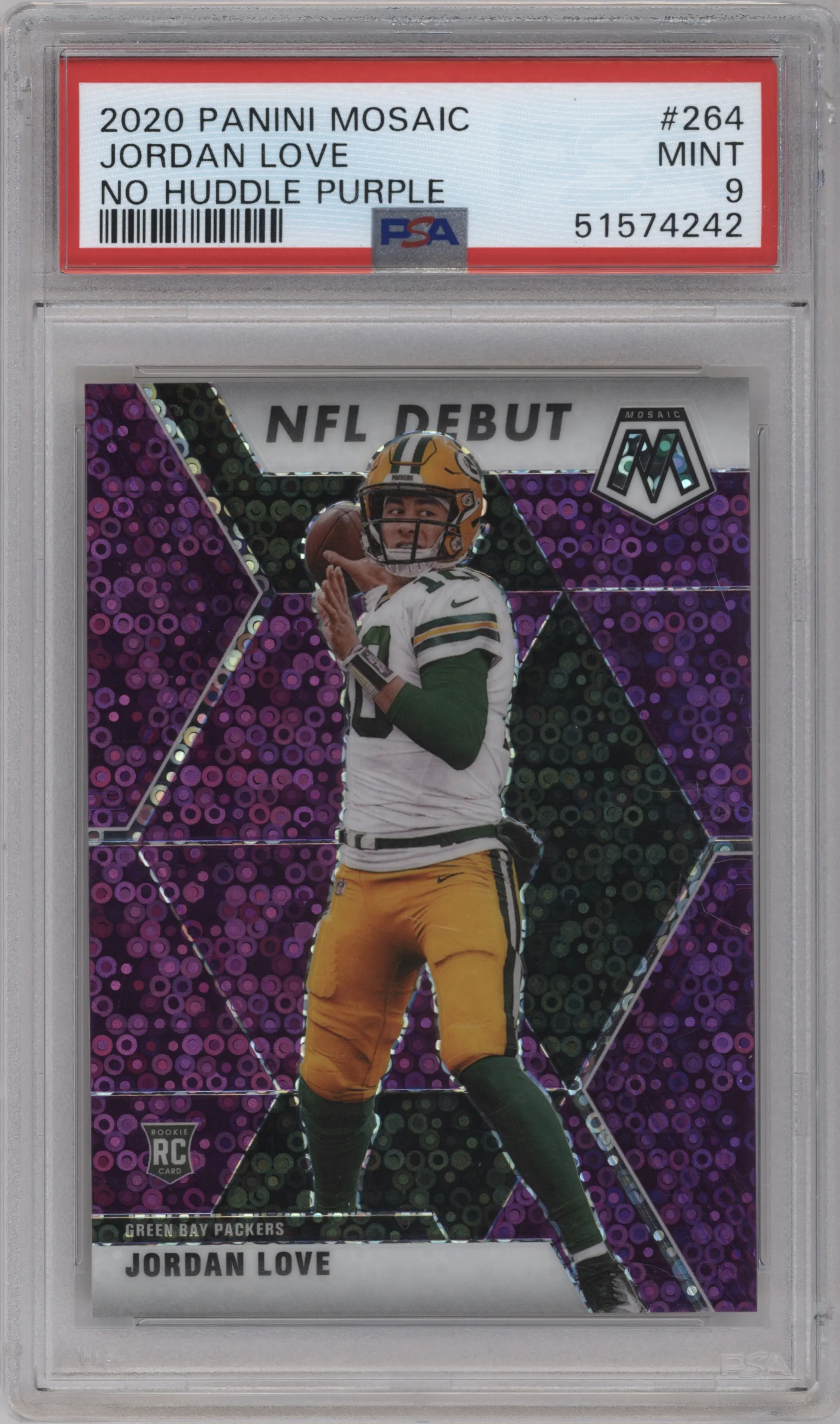 2020 Panini Mosaic Jordan Love No Huddle Purple PSA 9