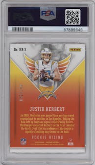 Justin Herbert from the 2020 Panini Phoenix set featuring a Purple parallel graded by PSA and given an overall grade of 10.