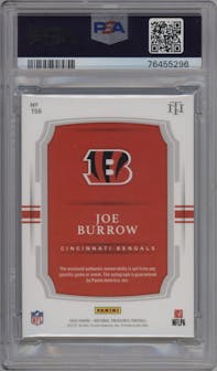 Joe Burrow from the 2020 Panini National Treasures set featuring a Silver Holo  parallel graded by PSA and given an overall grade of 9.