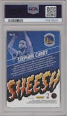 Stephen Curry from the 2023-24 Panini Hoops Premium Stock set featuring a Silver Prizm parallel graded by PSA and given an overall grade of 10.