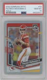 Patrick Mahomes II from the 2023 Donruss Optic set featuring a Holo parallel graded by PSA and given an overall grade of 10.