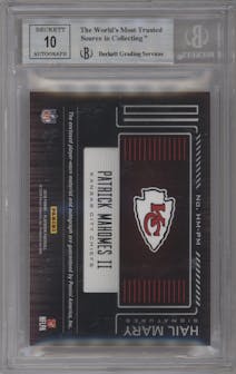 Patrick Mahomes II from the 2018 Panini Playbook set graded by Beckett and given an overall grade of 8.5.