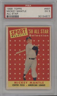 Mickey Mantle from the 1958 Topps set graded by PSA and given an overall grade of 5.