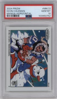 Keon Coleman from the 2024 Panini Prizm set graded by PSA and given an overall grade of 10.