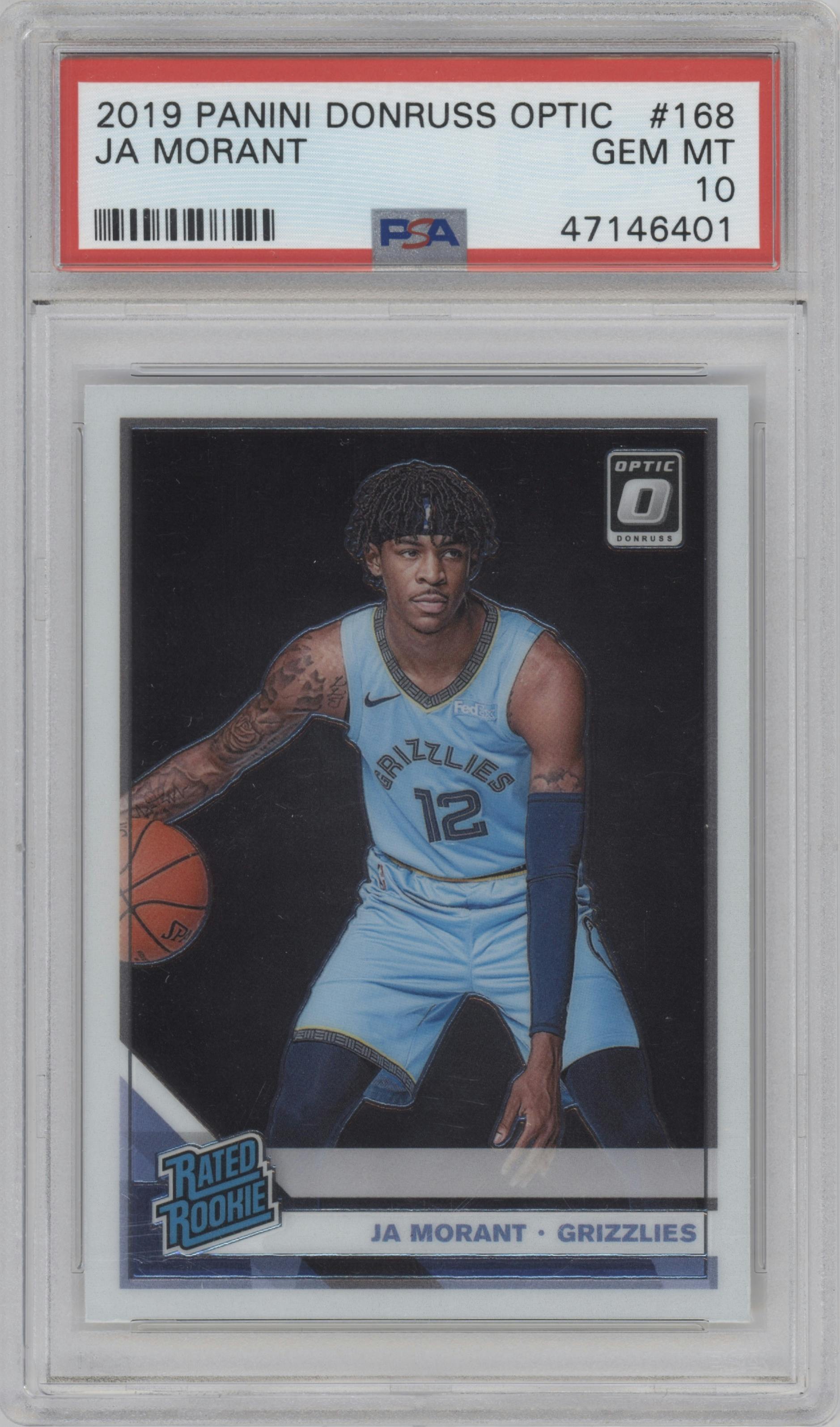 Ja Morant from the 2019-20 Panini Donruss Optic set graded by PSA and given an overall grade of 10.