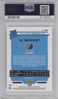 Ja Morant from the 2019-20 Panini Donruss Optic set graded by PSA and given an overall grade of 10.