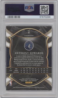 Anthony Edwards from the 2020-21 Panini Select  set featuring a Blue Prizm parallel graded by PSA and given an overall grade of 10.