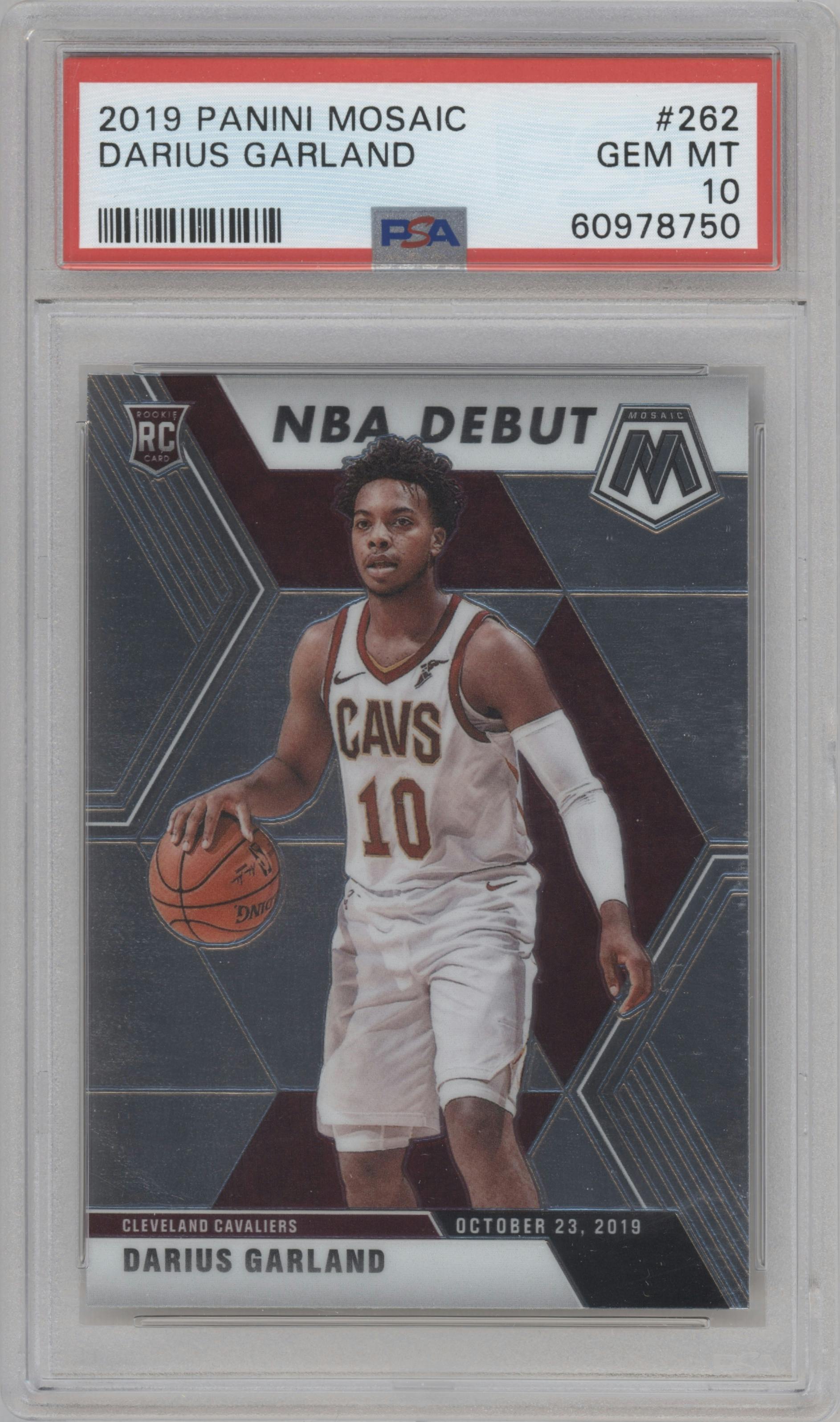 Darius Garland from the 2019-20 Panini Mosaic  set graded by PSA and given an overall grade of 10.