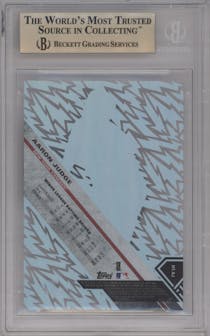 Aaron Judge from the 2017 Topps High Tek set featuring a Pattern 3 parallel graded by Beckett and given an overall grade of 9.5.