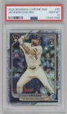 Jackson Chourio from the 2024 Bowman Chrome Mega Box set graded by PSA and given an overall grade of 10.