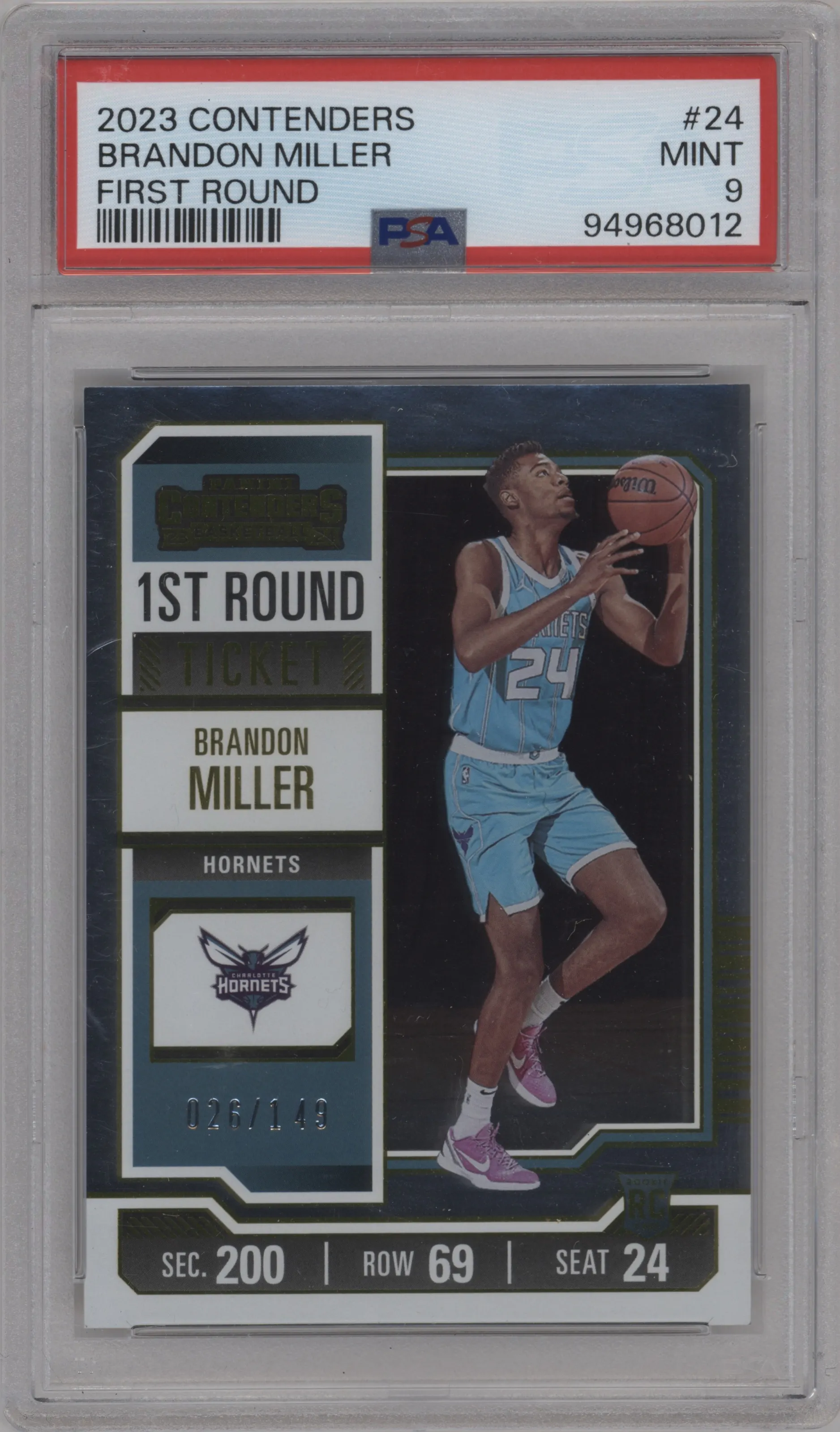 2023 Panini Contenders Brandon Miller 1st Round Ticket #24 PSA 9