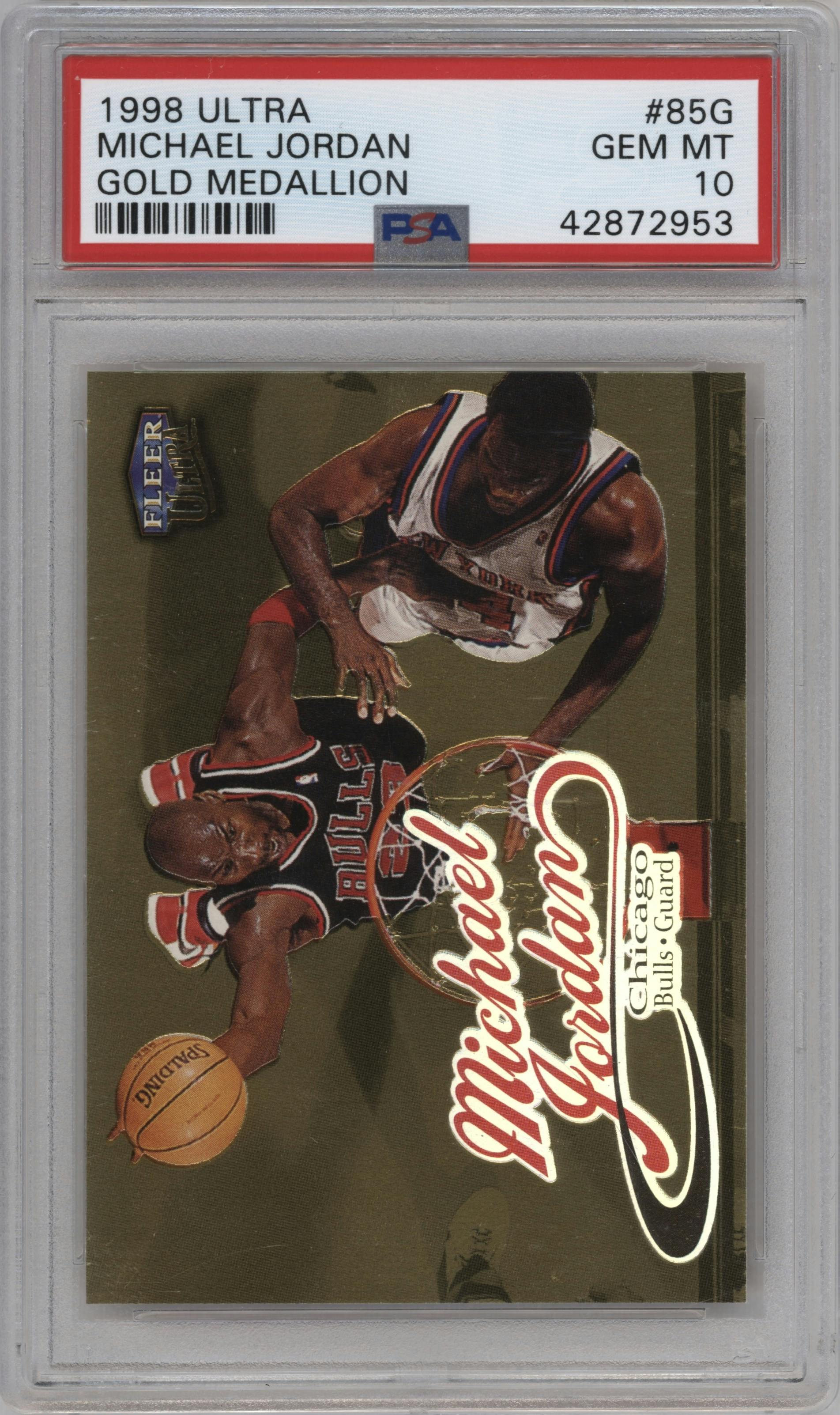 Michael Jordan from the 1998-99 Fleer Ultra set graded by PSA and given an overall grade of 10.