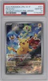 Pikachu from the 2022 Pokemon SV JPN set featuring a Nintendo Switch Scarlet & Violet Pre-Order parallel graded by PSA and given an overall grade of 10.