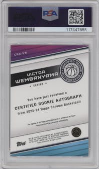 Victor Wembanyama from the 2023-24 Topps Chrome set graded by PSA and given an overall grade of 9.