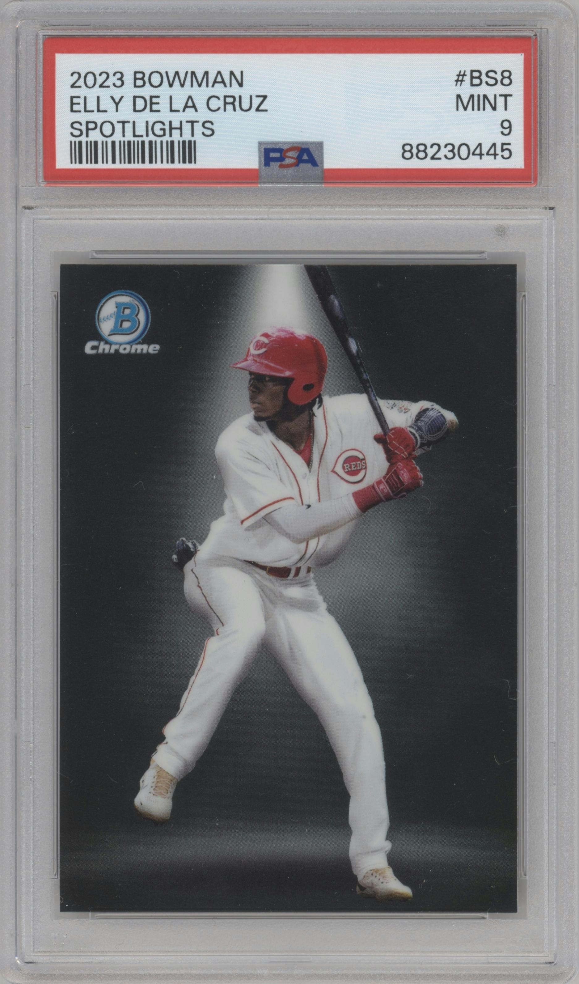 Elly De La Cruz from the 2023 Bowman  set graded by PSA and given an overall grade of 9.
