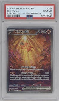 Chi-Yu ex from the 2023 Pokemon SV set graded by PSA and given an overall grade of 10.