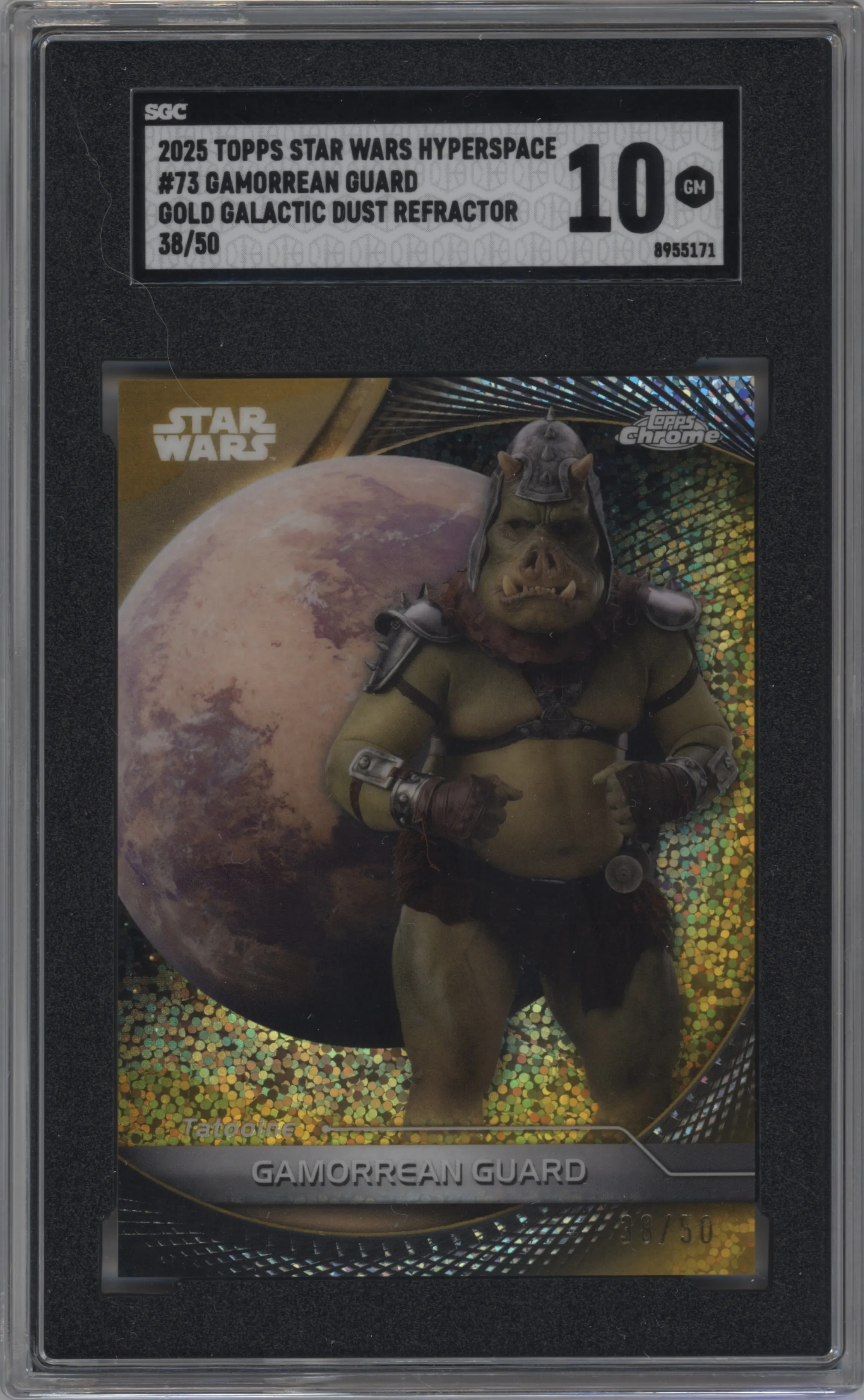 2025 Topps Star Wars Hyperspace Gamorrean Guard Gold Galactic Dust Refractor SGC 10