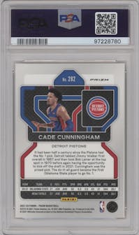 Cade Cunningham from the 2021-22 Panini Prizm  set featuring a Orange Ice parallel graded by PSA and given an overall grade of 10.