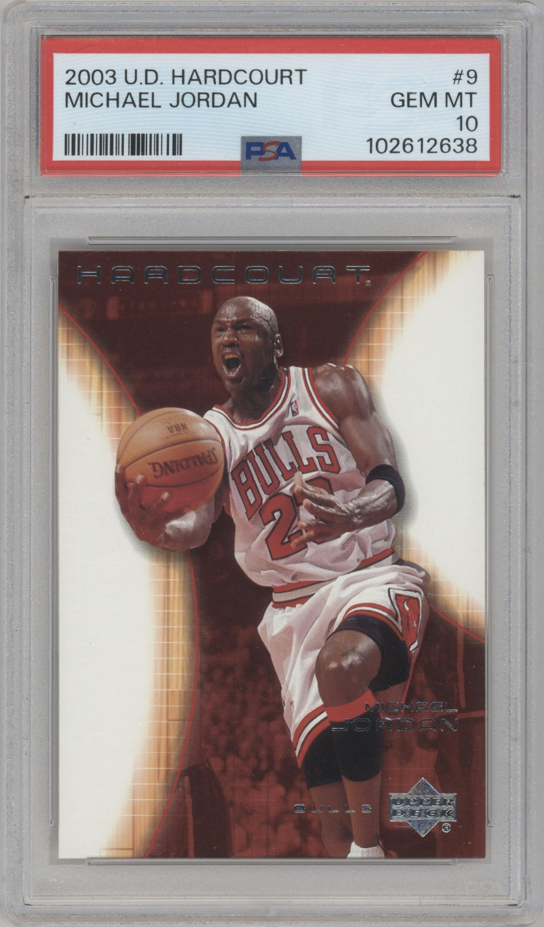 Michael Jordan from the 2003-04 Upper Deck Hardcourt  set graded by PSA and given an overall grade of 10.