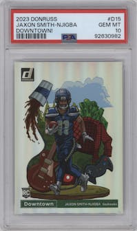Jaxon Smith-Njigba from the 2023 Panini Donruss set graded by PSA and given an overall grade of 10.