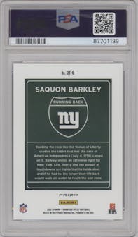 Saquon Barkley from the 2021 Panini Donruss Optic set graded by PSA and given an overall grade of 10.