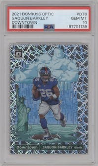 Saquon Barkley from the 2021 Panini Donruss Optic set graded by PSA and given an overall grade of 10.
