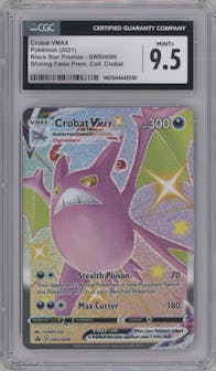 Crobat VMax from the 2021 Pokemon SWSH set featuring a Shiny Crobat VMAX Shining Fates Premium Collection parallel graded by CSG and given an overall grade of 9.5.