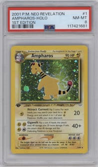 Ampharos from the 2001 Pokemon Neo Genesis set graded by PSA and given an overall grade of 8.