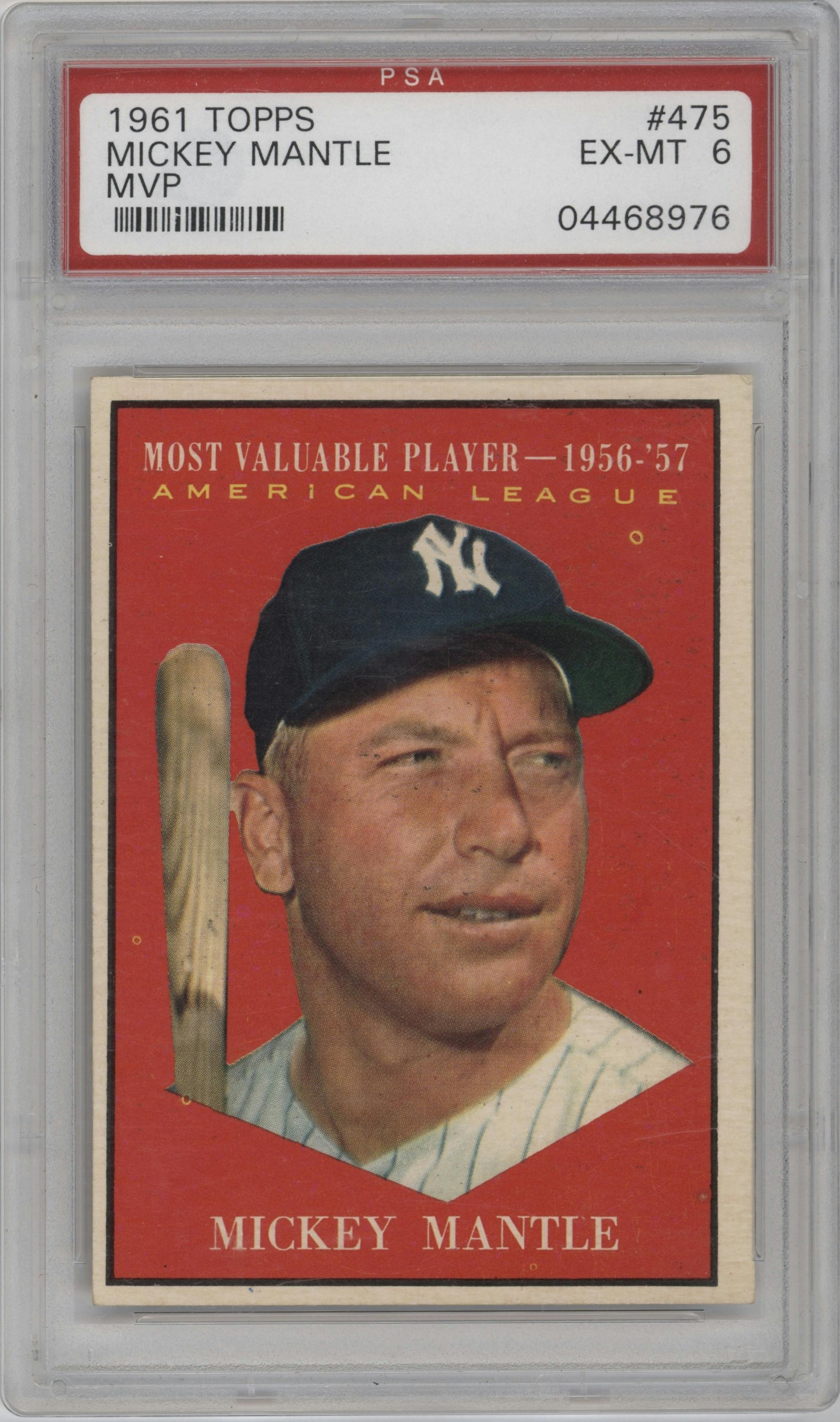 Mickey Mantle from the 1961 Topps set graded by PSA and given an overall grade of 6.